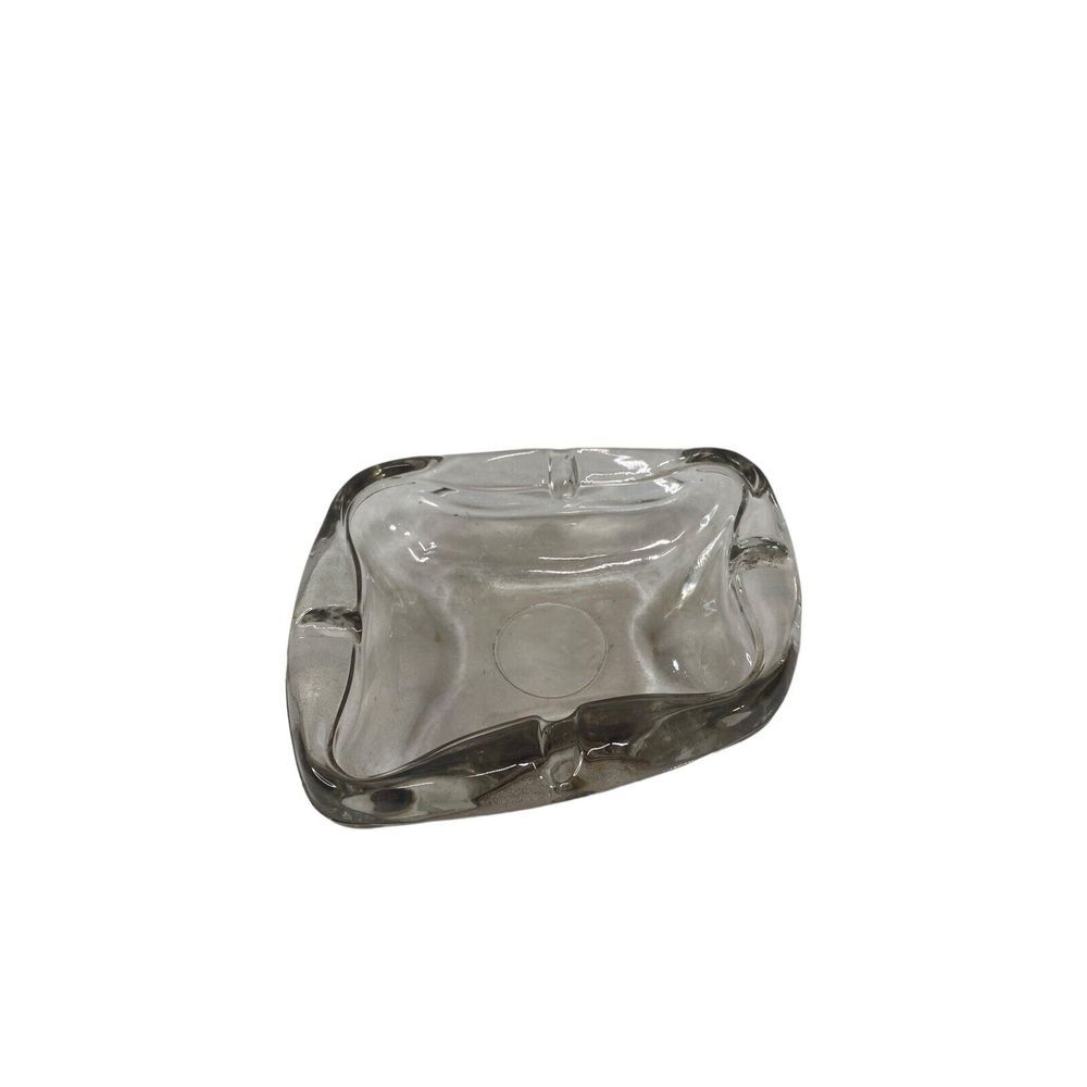 Vintage Thick Glass Ashtray 70's Vintage Glass‎ Cigarette Holder MCM - Picture 9 of 16